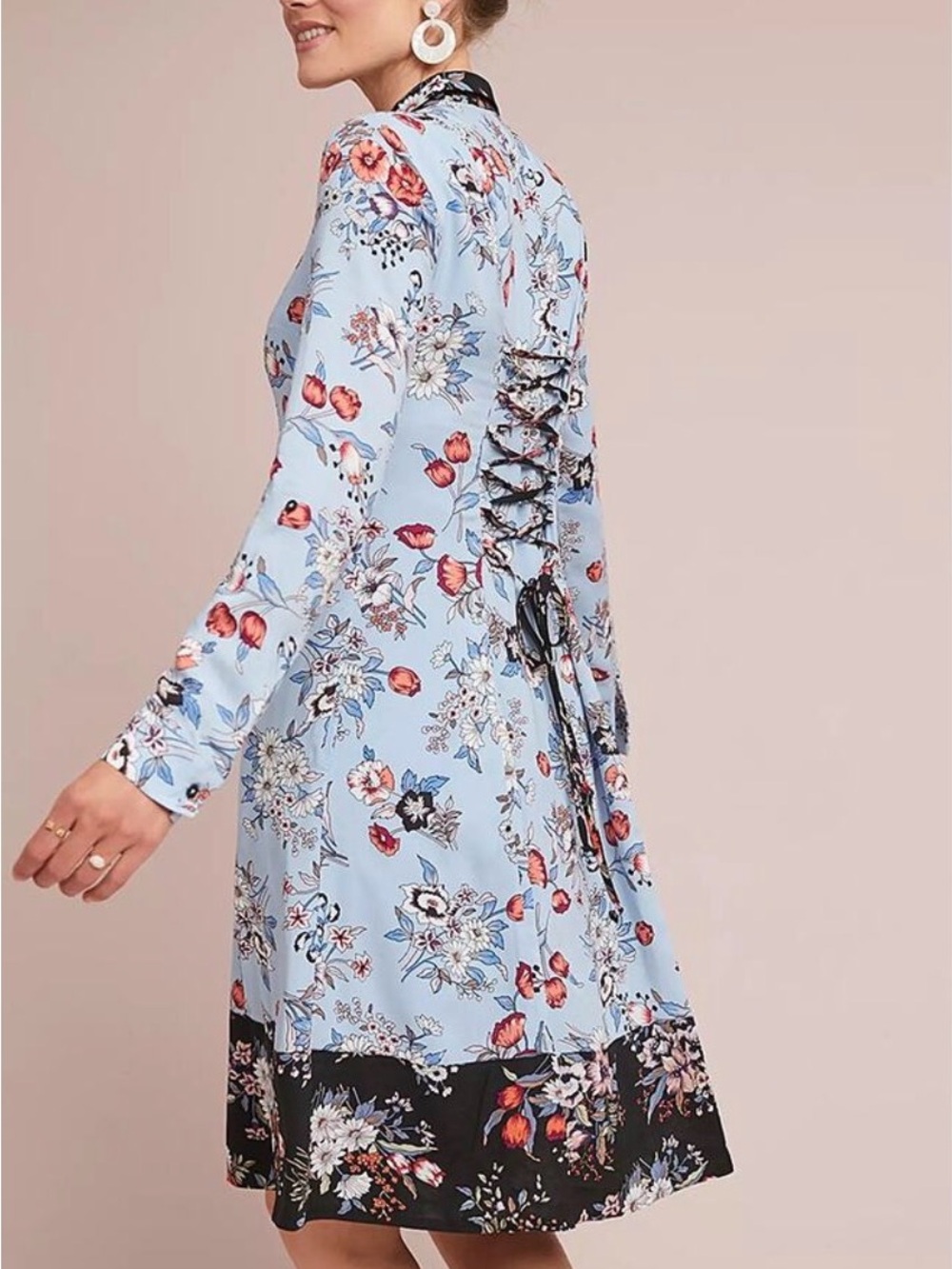 Anthropologie Blue Floral Long-Sleeve Dress - Picture 2 of 8